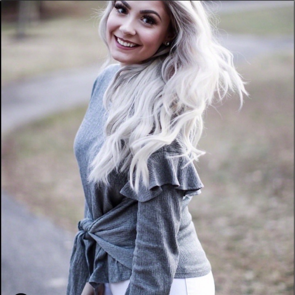 Nordstrom Gray Front Tie Top